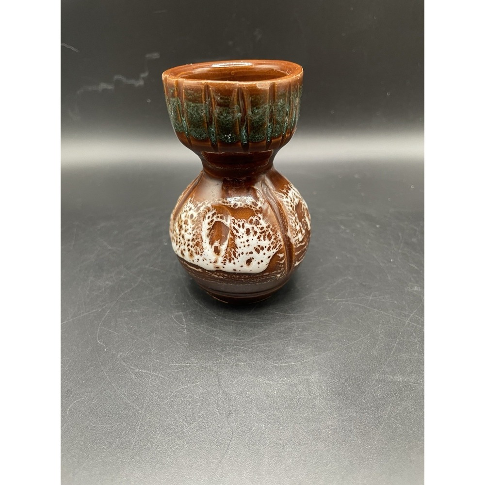 Vtg Pottery Haindpainted Brown Bud Vase